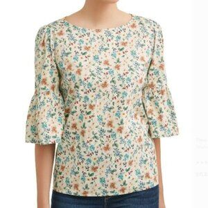 Time and Tru Multicolor Floral Bell Sleeve Woven Top - Sz S - New